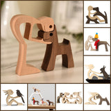 Family Puppy Wood Dog Craft Figurine Desktop Table Ornament Carving Model Creative Home Office Decoration Love Pet sculpture